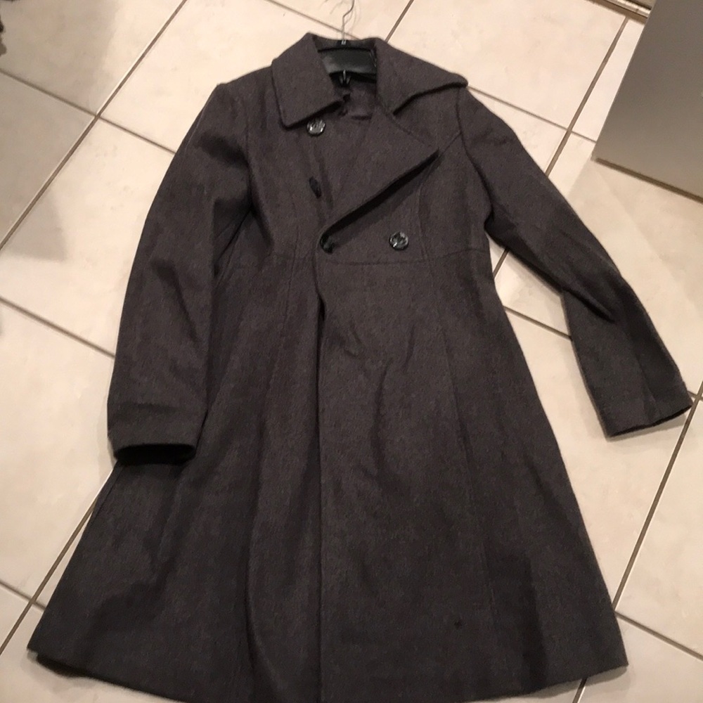 Charcoal fit and flare pea coat with side pockets